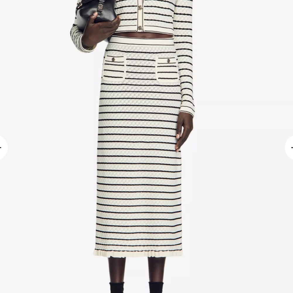 SANDRO Moline striped stretch-knit midi skirt - Picture 2 of 8